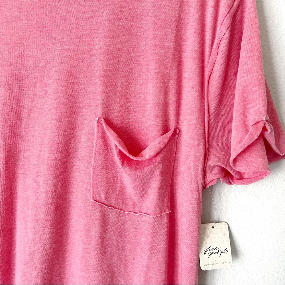 FREE PEOPLE WE THE FREE BELLA TEE PINK SPICED CORAL TEE SHIRT TOP OVERSI… - Picture 7 of 16